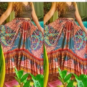 Anthropologie Allaire Pleated Maxi Skirt Bhanuni by Jyoti Multicolor Size 4